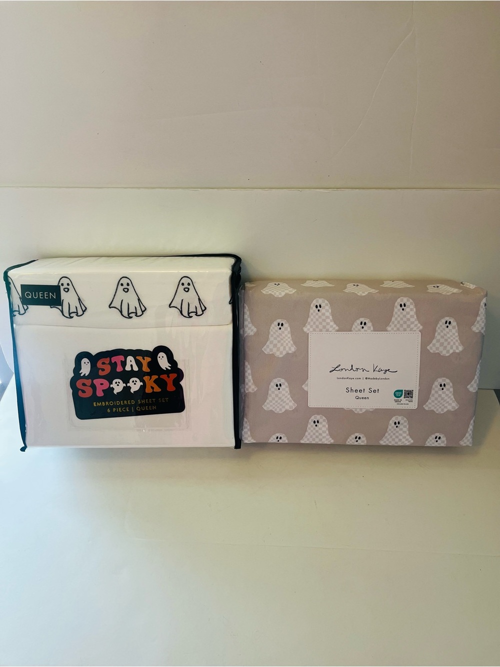 Stay Spooky & London Kaye Halloween Lot of 2 Queen Size Ghost Sheet Sets